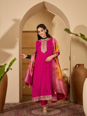 Sangria Embroidered Kurta, Trouser/Pant & Dupatta Set