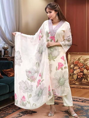 Dwarros Floral Print Kurta, Trouser/Pant & Dupatta Set