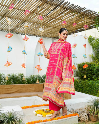 dhvijadressmaker Embroidered Kurta, Trouser/Pant & Dupatta Set