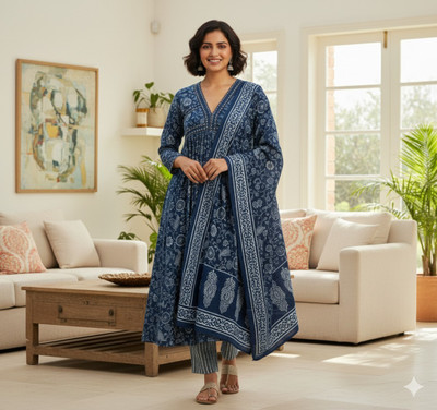 KRISHNA fasan Printed Kurta, Palazzo & Dupatta Set