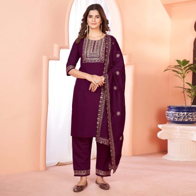 MAN PRIYA TRENDZ Embroidered Kurta, Palazzo & Dupatta Set