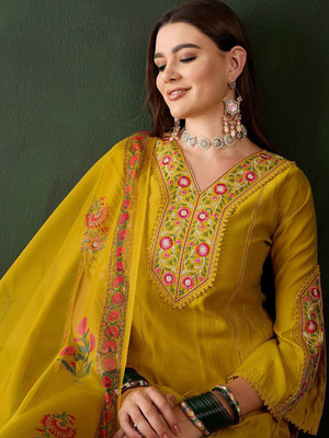 Sangria Embroidered Kurta, Palazzo & Dupatta Set