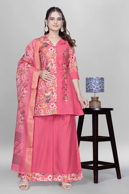 FASHNETIC Embroidered Kurta, Palazzo & Dupatta Set