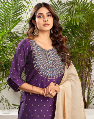 Tasrika Woven, Embroidered, Embellished Kurta, Salwar & Dupatta Set