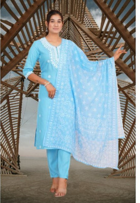 Jaipur fashion factory Embroidered Kurta, Trouser/Pant & Dupatta Set