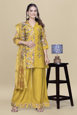 FASHNETIC Self Design Kurta, Palazzo & Dupatta Set