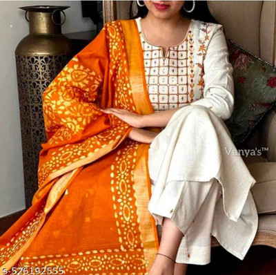 Krafty Fashion Embroidered Kurta, Trouser/Pant & Dupatta Set