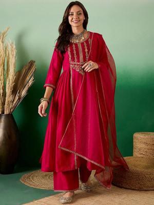 Sangria Embroidered Kurta, Trouser/Pant & Dupatta Set