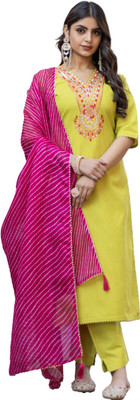 FAIRYPINK Embroidered Kurta, Trouser/Pant & Dupatta Set