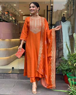 TARTAM Embroidered Kurta, Palazzo & Dupatta Set