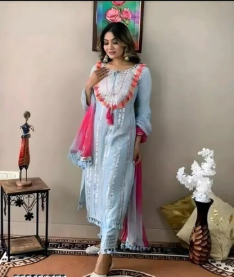 KRF FAB Embroidered Kurta, Trouser/Pant & Dupatta Set
