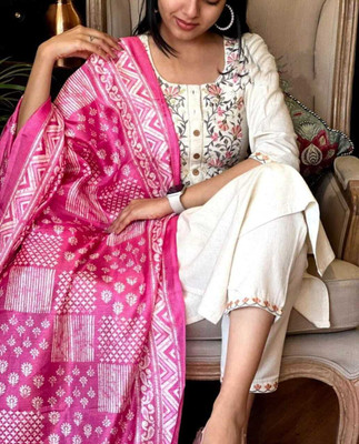 Krafty Fashion Embroidered Kurta, Trouser/Pant & Dupatta Set