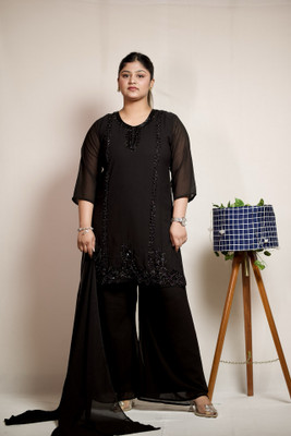 Amber Fashion Forever Self Design, Embroidered Kurta, Sharara & Dupatta Set