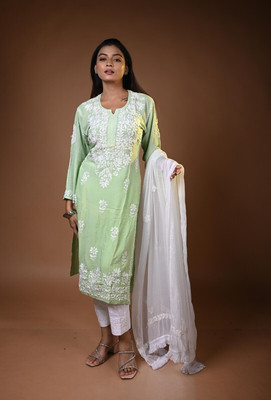 MALKIAT Embroidered Kurta, Trouser/Pant & Dupatta Set