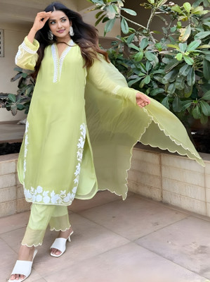 S B Senjaliya Embroidered Kurta, Trouser/Pant & Dupatta Set