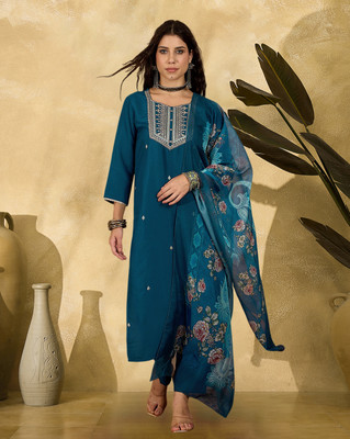 SheWill Embroidered Kurta, Trouser/Pant & Dupatta Set