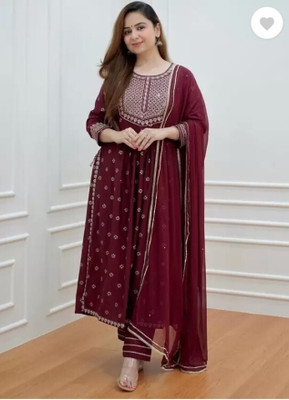 PINK GALAXY Solid Kurta, Salwar & Dupatta Set