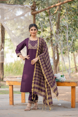 Ajantatextile Embroidered Kurta, Trouser/Pant & Dupatta Set
