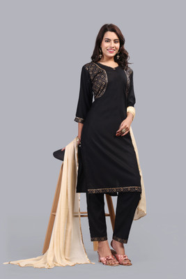 ShopGlobal Solid Kurta, Sharara & Dupatta Set