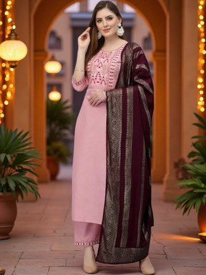 CLAVINET Embroidered Kurta, Trouser/Pant & Dupatta Set