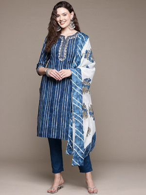Readiprint Fashions Embroidered Kurta, Palazzo & Dupatta Set