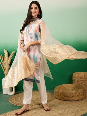 HERE&NOW Printed Kurta, Trouser/Pant & Dupatta Set
