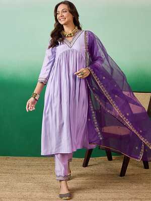 Sangria Embroidered Anarkali Kurta, Bottom & Dupatta Set