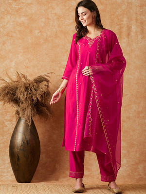 Sangria Embroidered Kurta, Trouser/Pant & Dupatta Set