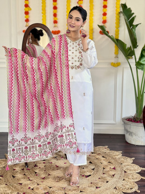 Ananta Creation Embroidered Kurta, Churidar & Dupatta Set