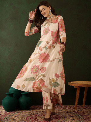 Sangria Embroidered Kurta, Palazzo & Dupatta Set