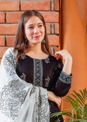 THE Z KARA Floral Print Kurta, Palazzo & Dupatta Set