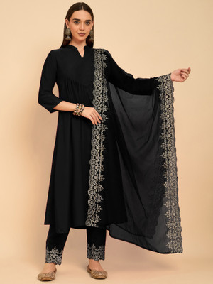 Anouk Rustic Embroidered, Solid Kurta, Trouser/Pant & Dupatta Set