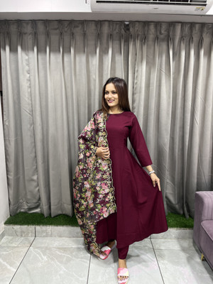 CLOTHLAND Printed, Solid Kurta, Trouser/Pant & Dupatta Set