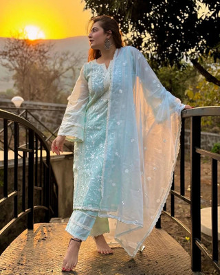 Ayush Creation Embroidered Anarkali Kurta, Bottom & Dupatta Set