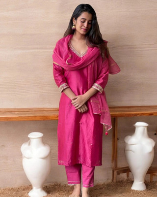 ORRIYA Self Design Kurta, Trouser/Pant & Dupatta Set