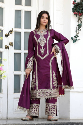 Netra Creation Embroidered Kurta, Trouser/Pant & Dupatta Set