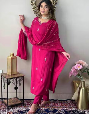 FANCIFLAIR Embroidered Kurta, Trouser/Pant & Dupatta Set