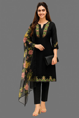 Soura Embroidered Kurta, Palazzo & Dupatta Set