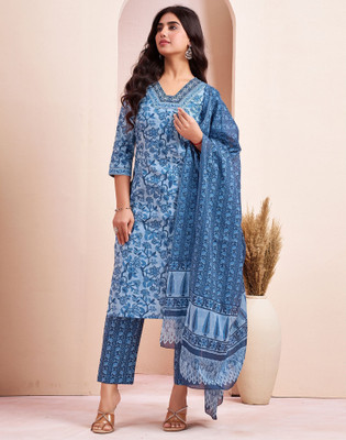 Skylee Floral Print Kurta, Salwar & Dupatta Set