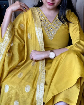 FORENCIA Embroidered Anarkali Kurta, Bottom & Dupatta Set