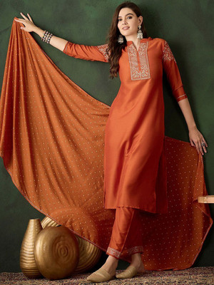 Sangria Solid Kurta, Trouser/Pant & Dupatta Set