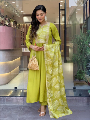 JAPNAAM Embroidered Kurta, Trouser/Pant & Dupatta Set