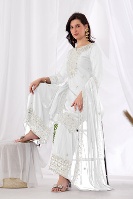 SK LIFESTYLE Embroidered, Embellished Kurta, Palazzo & Dupatta Set