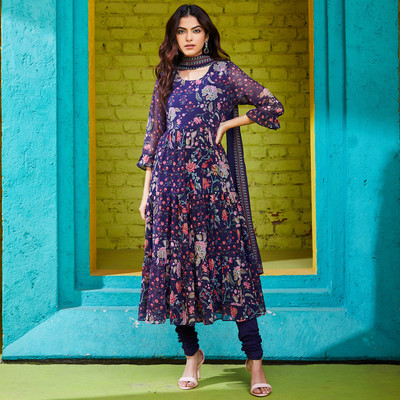 BIBA Printed Kurta, Churidar & Dupatta Set