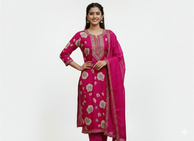 KAKKA JI COLLECTIONS Floral Print Kurta, Trouser/Pant & Dupatta Set