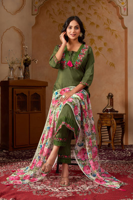 kalakruti Embroidered Kurta, Trouser/Pant & Dupatta Set