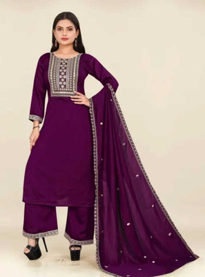 Harshiv Creation Embroidered Kurta, Palazzo & Dupatta Set