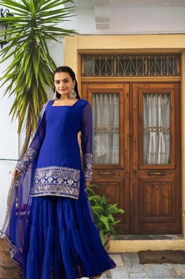 Tasrika Embroidered Kurta, Sharara & Dupatta Set
