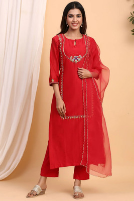 cottonduniya Embroidered Kurta, Trouser/Pant & Dupatta Set