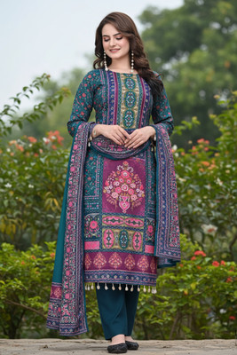 BLOOMORAA FASHION Floral Print Kurta, Churidar & Dupatta Set